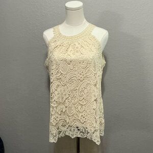 Adiva Cream Lace Sleeveless Blouse